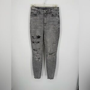 American Eagle Distressed Gray Women High Rise Jeans Next Level Stretch 2 Short